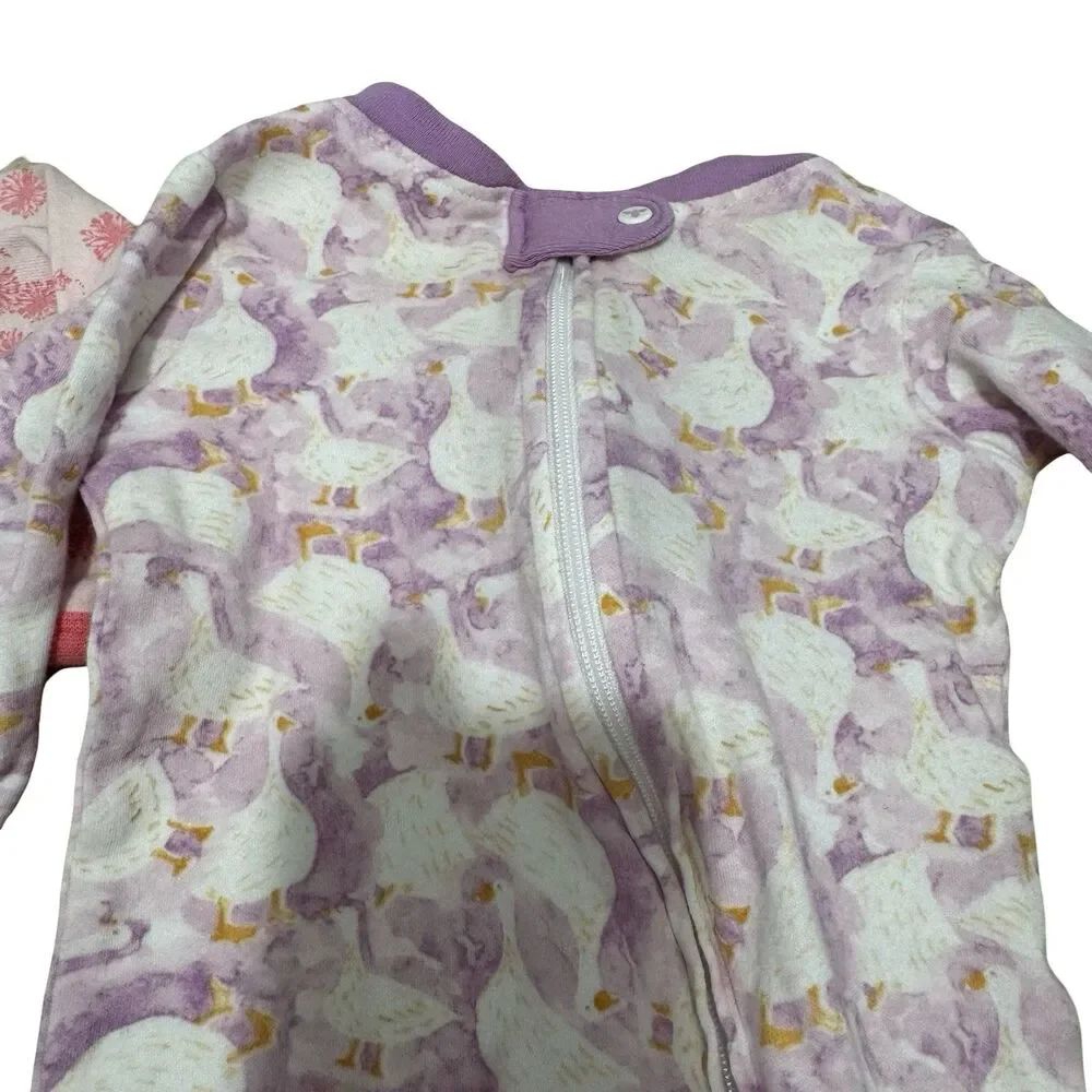 2 Burt's Bees Baby cotton Footed Coverall sleeper-0-3 months Purple Goose Pink